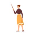 Woman Teacher Character Standing with Pointer and Explaining Something Vector Illustration