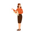 Woman Teacher Character Standing with Triangle Ruler and Explaining Something Vector Illustration