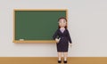 Woman teacher in classroom near school blackboard. 3d rendering