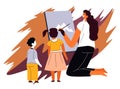 Woman teaching kids to draw, art school lesson Royalty Free Stock Photo