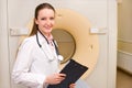 Woman Technologist with CT Scan Machine Royalty Free Stock Photo