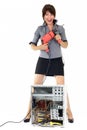 Woman technology exterminator Royalty Free Stock Photo