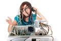 Woman technology panic Royalty Free Stock Photo