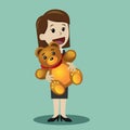 Woman with Teddy Bear. Happy Valentains Day. Happy March 8 International Womens Day. Birhday gift. Element for greeting