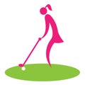 Woman Teeing Off Means Golf Game And Fairway Royalty Free Stock Photo