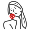 Woman teeth hurt line icon, body pain concept, person has toothache vector sign on white background, outline style icon