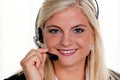 Woman with telephone headset in a call center Royalty Free Stock Photo