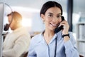 Woman, telephone and help in customer care at call center for technical support with advice or feedback. Employee Royalty Free Stock Photo