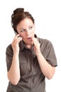Woman telling secret by the cell phone Royalty Free Stock Photo