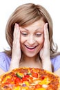 Woman tempted by a pizza