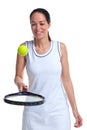 Woman tennis player bouncing ball on racket Royalty Free Stock Photo