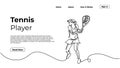 Woman tennis player, continuous one line drawing, sketch art linear hand drawn, landing page sport concept, for web and graphic