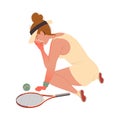 Woman Tennis Player Crying from Sorrow Losing Game Vector Illustration