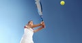 Woman tennis player with racket during a match game, isolated Royalty Free Stock Photo