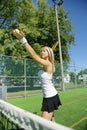 Woman tennis player with racket during a match game Royalty Free Stock Photo