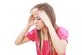 Woman with terrible headache or big problem Royalty Free Stock Photo