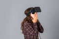 Woman testing virtual reality helmet Royalty Free Stock Photo