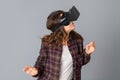 Woman testing virtual reality helmet Royalty Free Stock Photo