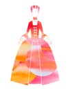 Woman in 18th century dress watercolor silhouette.