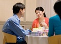 Woman thanking husband for birthday cake