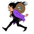 Woman thief running with a sack of money