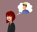 Woman Thinking about Prince Charming Vector Cartoon Illustration