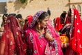 Woman thinking about something in a crowd Royalty Free Stock Photo