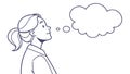 Woman Thinking with Speech Bubble Vector Outline, vector design Generative AI Royalty Free Stock Photo
