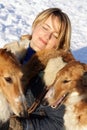 Woman with the thoroughbred borzoi dog Royalty Free Stock Photo