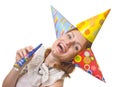 Woman in three party hats