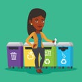 Woman throwing away plastic bottle.