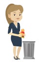 Woman throwing junk food vector illustration. Royalty Free Stock Photo