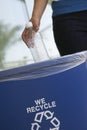 Woman Throwing Plastic Bottle In Dustbin Royalty Free Stock Photo