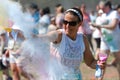 Woman Throws Colored Corn Starch At Bubble Palooza Event