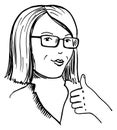 Woman thumbs up drawing. Female portrait sketch