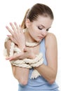 Woman tied up with rope Royalty Free Stock Photo