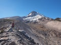 Woman on the Timberline Trail on Mount Hood, Oregon. Royalty Free Stock Photo