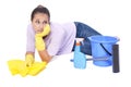 Woman tired of cleaning Royalty Free Stock Photo