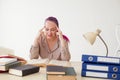 Woman tired work in the Office and reading books Royalty Free Stock Photo