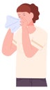 Woman with tissue. Flu symptoms. Sneezing and coughing person