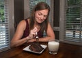 Woman About To Each Chocolate Cake with Milk Royalty Free Stock Photo