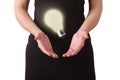 A woman with to the illuminated bulb