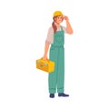 Woman with tool box, handywoman or builder