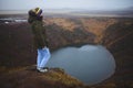 Woman on Top of Iceland Volcano Hill