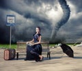 Woman and tornado Royalty Free Stock Photo