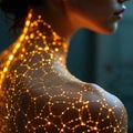 Woman torso features gold glowing microchannels in a striking pattern. Skin texture enhances captivating uniqueness and modern Royalty Free Stock Photo