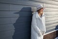 Woman in total white winter outfit outdoors