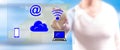 Woman touching a cloud computing concept Royalty Free Stock Photo