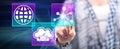 Woman touching a cloud gaming concept Royalty Free Stock Photo