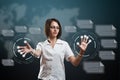 Woman touching fingerprint scanner